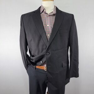 Stafford Men's Sport Coat Blazer Two Button Charcoal Black Wool Poly‎ Wool 46S